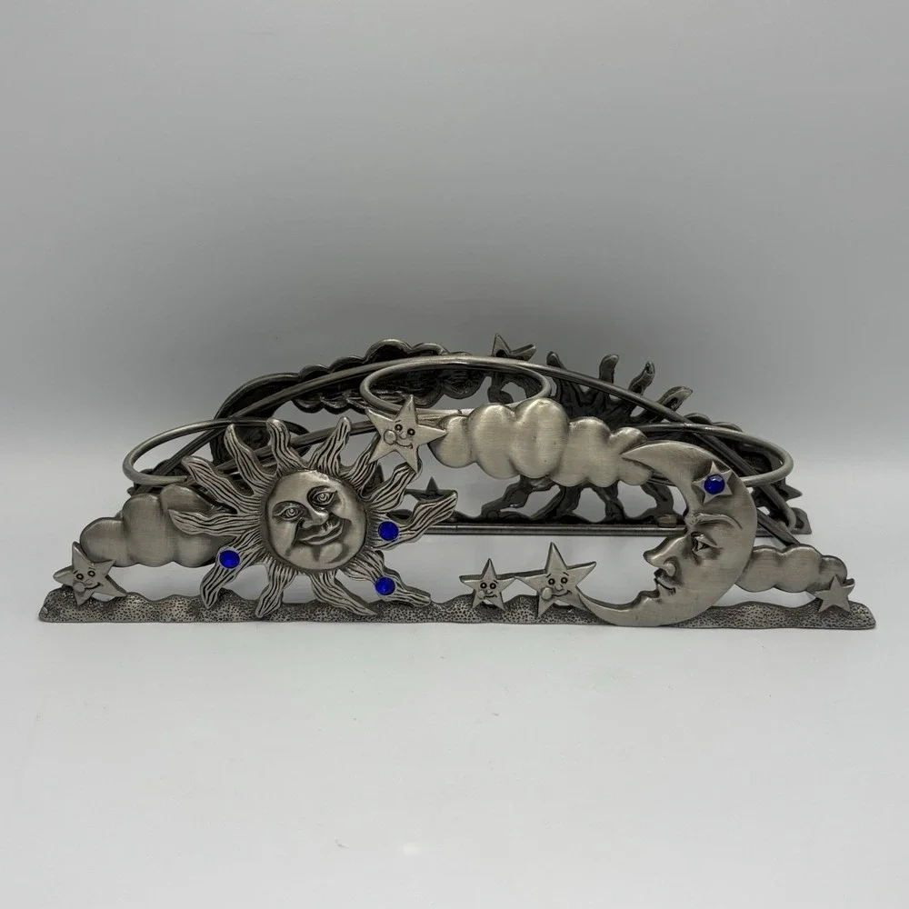 Spontiques Pewter Arch Candle Holder Votive Sun Moon Celestial Blue Rhinestone